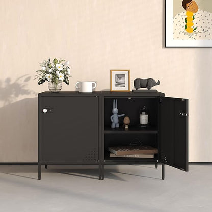 Steehoom Locker Nightstand with Lock and Adjustable Shelf, Dorm Lockable Cabinet Metal Bedside Table with Digital Combination Lock, Secure Storage End Table for Bedroom Office (Black)