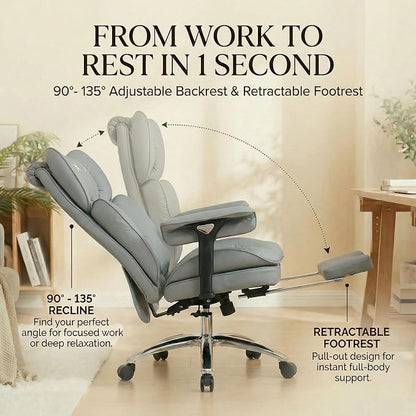 Efomao Big & Tall Desk Chair, Wide Executive Office Chair with Footrest Grey