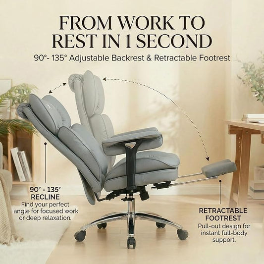 Efomao Big & Tall Desk Chair, Wide Executive Office Chair with Footrest Grey