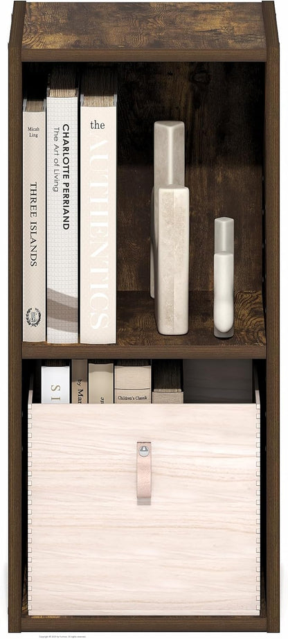 Furinno Fulda Book Shelf, 2-Tier Narrow Bookshelf, Bookcase with 10-in Width Storage Shelf, 9.3 x 9.8 x 21.2, for Living Room, Bedroom, Home Office, Amber Pine