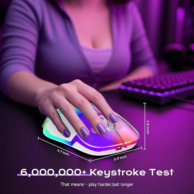 memzuoix 2.4G LED Wireless Mouse, Rechargeable Ergonomic Mouse with Detachable Cover, 1400 DPI Portable Optical Computer Mouse with USB Receiver for Laptop, PC, Desktop and MacBook, 5 Buttons-Purple