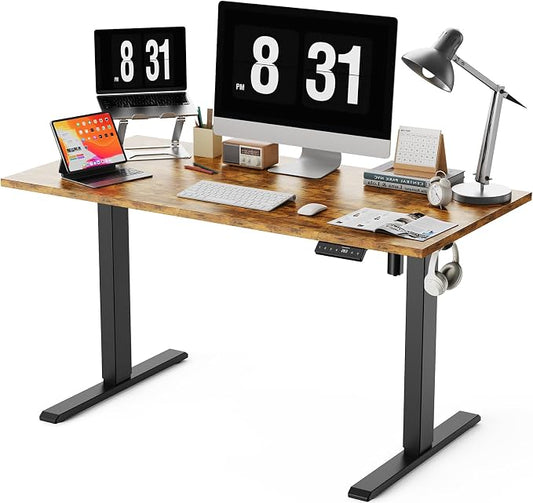 WALKINGDESK 55x28 Inches Whole Piece Electric Standing Desk, Seamless One Piece Height Adjustable Sit to Stand up Desk for Home Office, Ergonomic Computer Workstation, Rustic Brown