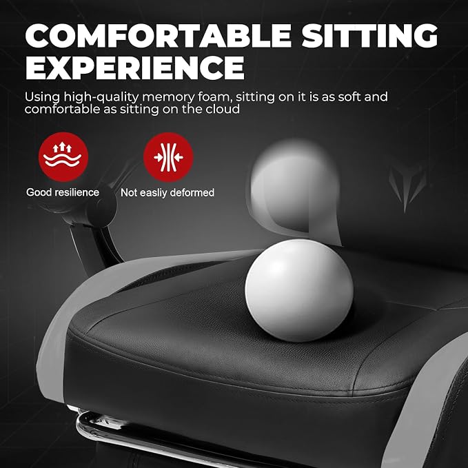 GTPLAYER Gaming Chair High Back Computer Chairs with Foot Rest for Adults, Ergonomic Height Adjustable Recliner Chair 300lbs with Linkage Armrest and Lumbar Support for Home Office, Grey
