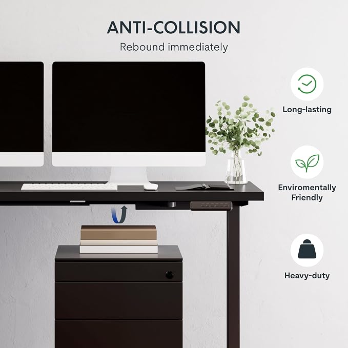 SANODESK L Shaped Electric Standing Desk with Drawer, 71 Inch Ergonomic Adjustable Height Desk with Storage, Corner Desk Sit Stand up Computer Table for Work Office Home, Black