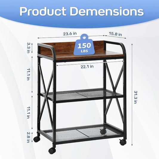 KATHY&BOB Large Printer Stand for Home Office, 23.6 x15.8 x 31.5 Inch Large Printer Table with Adjustable Storage Shelf, 3-Tier Mobile Rolling Printer Shredder Cart with Wheels, Stand for Heat Press