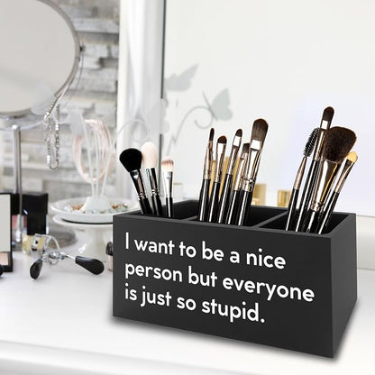 Funny Pen Pencil Holder Organizer for Desk, Sarcastic Gifts for Women Men Coworkers, Office Humor Gifts, Funny Wooden Box Sign for Home Office Desk Tabletop Decorations