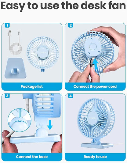 Gaiatop USB Desk Fan, Small But Powerful, Personal Portable Quiet 3 Speeds, Adjustable Mini Table Desktop fan for Cooling Home Office Car Summer Travel Gifts Light blue
