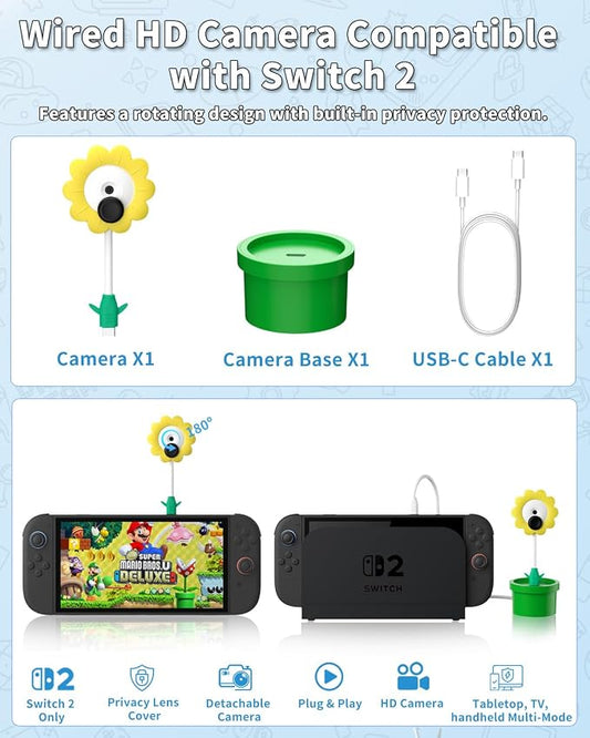 HD Camera for Switch 2, USB Video Camera for Nintendo Switch 2 | Video Game Camera for Switch 2, Privacy Sliding Lens Cover, Plug and Play, Auto Recognition, Cute Lollipop Design