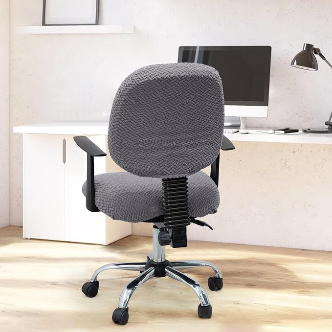 MIFXIN Computer Office Chair Cover Stretch Elastic Slipcover 2 Piece Stretchable Jacquard Computer Chair Seat Covers Furniture Protector for Office Home, Only Covers NO Chair (Grey)