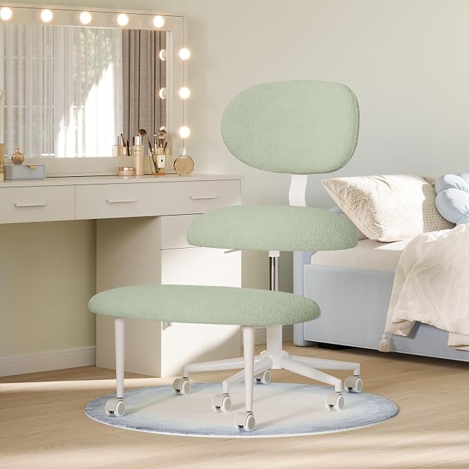 Pinmoco Ergonomic Cross Legged Office Chair with Wheels, ADHD Chair for Adults, Meditation Chair, Yoga Office Chair, Comfortable Back Support, Height Adjustable,Small Spaces, Teddy Fabric, Green