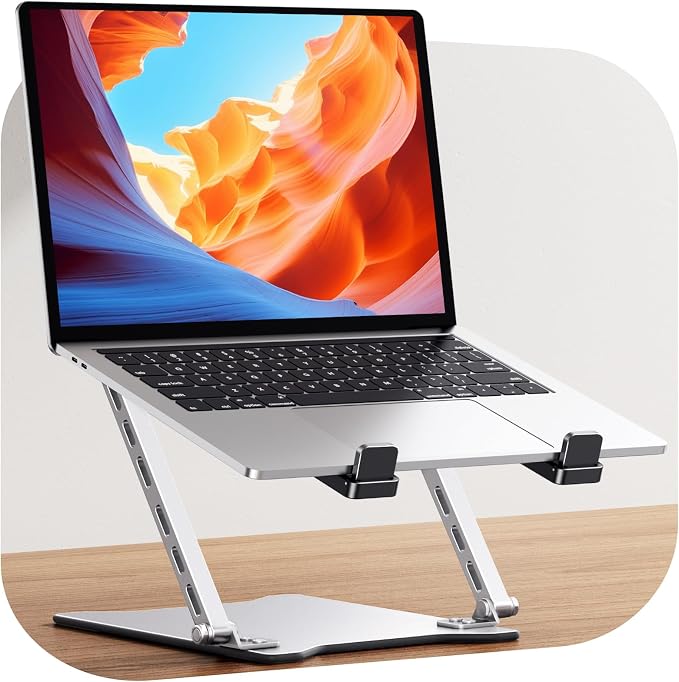 RIWUCT 2026 Ultra-Slim Portable Laptop Stand for Desk, Height Adjustable & Dual-Bar Support Laptop Riser Holder, Ventilated Computer Printer Stand, Compatible with MacBook/Dell/HP(10-15.6")
