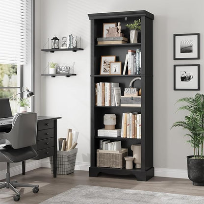 5-Tier Bookshelves and Bookcases, 61.1 inch Tall Bookshelf with Ample Storage Space, Wooden Bookcase, Modern Bookshelf for Study Room, Living Room, Home Office, Bedroom (Black)