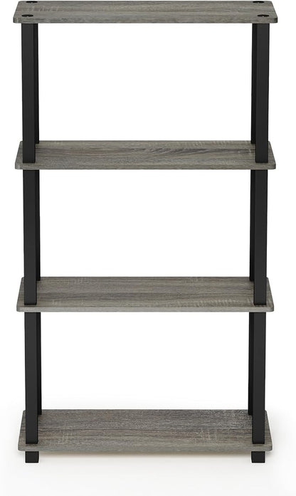 Furinno TURN-S-TUBE Storage Shelves, 4-Tier Book Shelf, Corner Shelf, Toolless Open Shelves, for Organization and Storage, Living Room, Garage, Home Office, French Oak