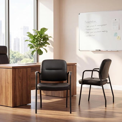 Devoko Waiting Room Office Reception Chairs Executive Leather Guest Chairs with Armrest Ergonomic Upholstered Lumbar Support Side Chairs (2 Pack)