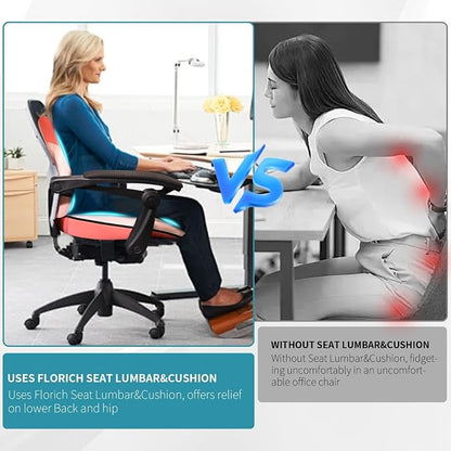 FLORICH Seat Cushion Lumbar Support Pillow for Office Chair, Car Lower Back Support, Ergonomic Desk Chair Pillow for Butt and Back Support of Memory Foam Seat Pad(Dark Pink)