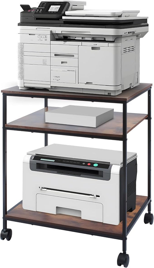 EMERIT 3-Tier Printer Stand for Laser/Inkjet/All-in-One - 23.6x18.9x31.5 Heavy Duty Cart w/Adjustable Shelves & Lockable Wheels, Storage for Scanner/Fax/Supplies - Industrial Home & Office