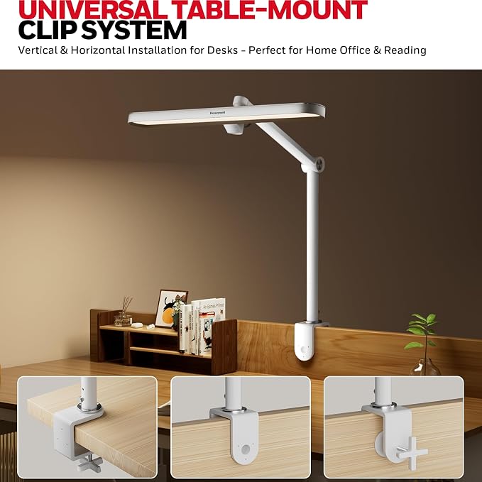 Honeywell LED Desk Lamp with Clamp - 05B02 Touch Control Sunturalux Natural Light Clip On Desk Light 4000K 1300LM Dimmable Eye Caring Table Lamp Full Metal Desk Lamps for Home Office