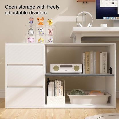 Bobve L Shaped Computer Desk, 47 Inch Home Office Desk with File Drawers & Storage Shelves, Small Corner Computer Desk for Small Space (White)