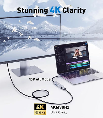 UANTIN USB-C Hub (6-in-1) Multiport Adapter with 10Gbps USB C 3.2 & USB-A 3.2 4K HDMI, 100W Power Delivery, USBC Dongle for MacBook Pro/Air, iPad Pro, ThinkPad, iMac and More