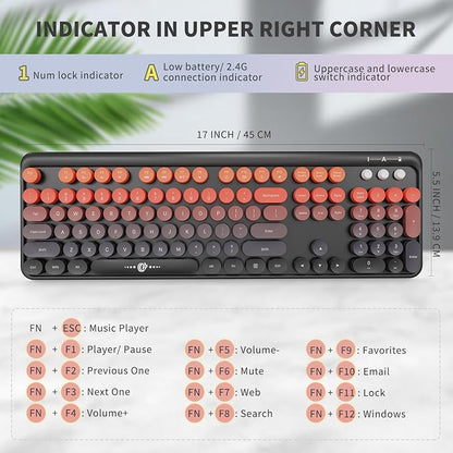 Wireless Keyboard and Mouse Combo, 2.4 GHz Wireless Full-Sized Typewriter Keyboard with Round Keycaps for Windows, Computer, Desktop, PC, Laptop (BlackOrange)