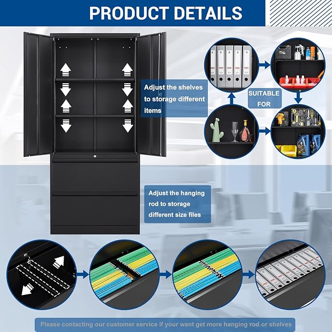 Fesbos Metal Cabinets with Lockable Drawers and Doors Lateral File Cabinets Steel Filing Lockers Book Case for Home Office Hanging Files Letter/Legal/F4/A4 Size