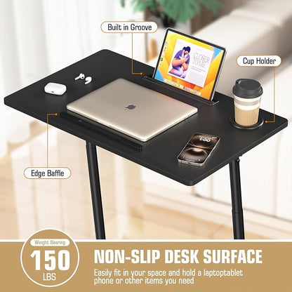Eocnrhe Treadmill Desk, Mobile Small Standing Desk with Wheels for Walking Pad, Portable Table for Laptop, Rolling Table Adjustable Height, Bedside Table，Black