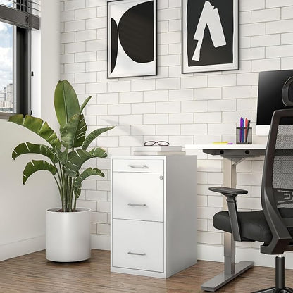 Staples 3-Drawer Vertical File Cabinet, Letter Size Documents, Lockable & Mobile, 18.9" D x 14.3" W x 26.9" H, White