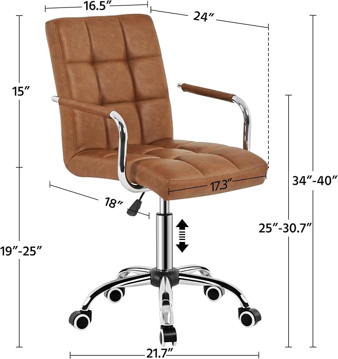 Topeakmart Modern Faux Leather Swivel Office Chair Height Adjustable Comfortable Computer Chair w/Wheels, Retro Brown