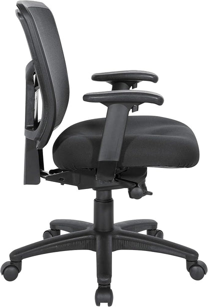 Office Star ProGrid Breathable Mesh Back Manager's Office Chair with Built-in Lumbar Support and Height Adjustable Padded Arms, Coal FreeFlex Fabric