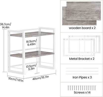 Office Desk Shelf Organizer, Wood Desktop Bookshelf Supplies Storage Rack, Shelf for Top of Desk and Dresser (Grey-2 Tier)