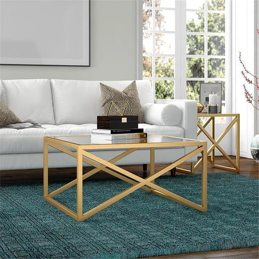 Calix 32'' Wide Square Coffee Table in Brass