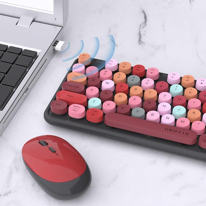 UBOTIE Colorful Wireless Keyboard and Mouse Combos, Retro Typewriter Floating Flexible Full-Sized Keys Computer Keyboard with Optical Mouse, 2.4GHz USB-A Connection for Windows Mac (Black-Colorful)