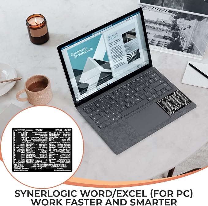 SYNERLOGIC Microsoft Word/Excel (for Windows) Reference Guide Keyboard Shortcut Sticker, Laminated, No-Residue Vinyl (Black/Small)