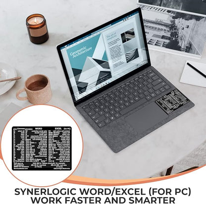 SYNERLOGIC Microsoft Word/Excel (for Windows) Reference Guide Keyboard Shortcut Sticker, Laminated, No-Residue Vinyl (Black/Small)