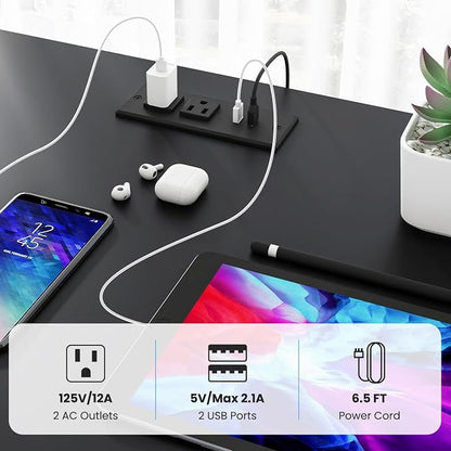 Tangkula 2-Person Reversible Computer Desk with LED Lights, 94.5” Long Office Desk with Power Outlets, Monitor Stand, Keyboard Tray & 2 Storage Shelves, Double Desk for Gaming Working Writing (Black)