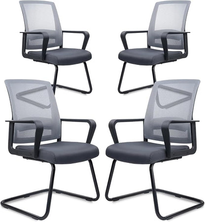 CLATINA Office Guest Chair with Lumbar Support and Mid Back Mesh Space Air Grid Series for Reception Conference Room (Gray-4 Pack)