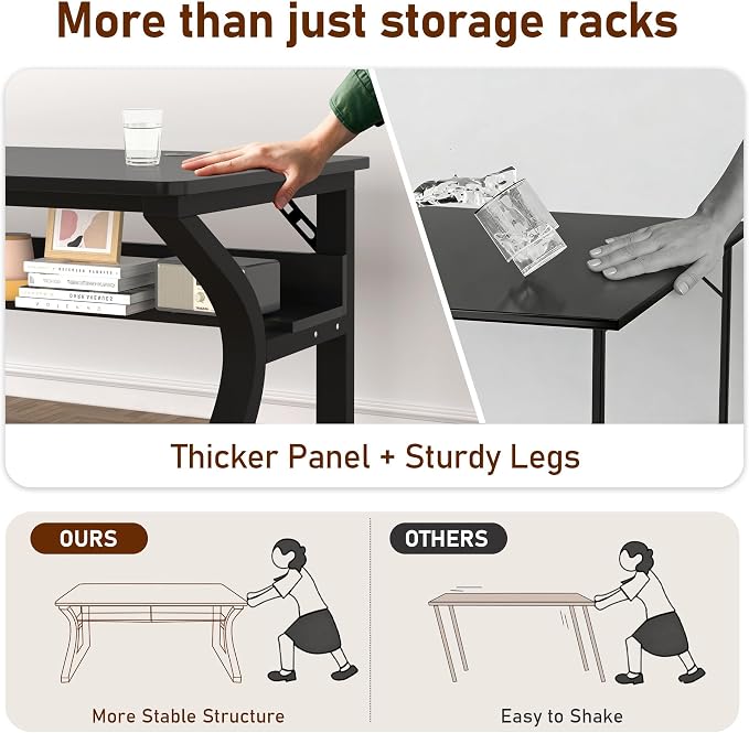 55 X 23.6'' Computer Desk, Home Office Desks w/Shelf Storage, Computer Desk w/Metal Frame, Cable Management, Study Student Desk Writing Work Table Deeper & Thicker Desktop for Home Bedroom