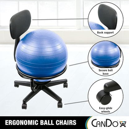 CanDo Metal Ball Chair - Inflatable Ergonomic Active Seating Exercise Ball Chair with Air Pump for Home, Office, and Classroom