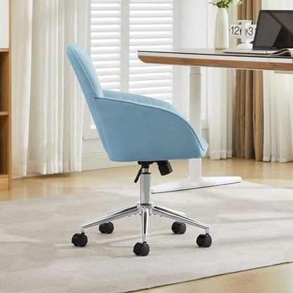 YITAI Velvet Office Desk Armchairs with Silver Base and Wheels,Modern Height Adjustable 360 Degree Swivel Upholstered Vanity Chairs for Living/Room Bedroom/Study,Light Blue