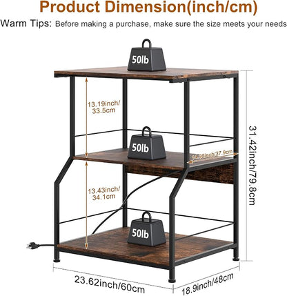 23.62 x 18.9” Large Printer Stand with Locking Wheels, 3 Tier Printer Table with Storage, Rolling Cart Station for Home Office Kitchen, Rustic Brown