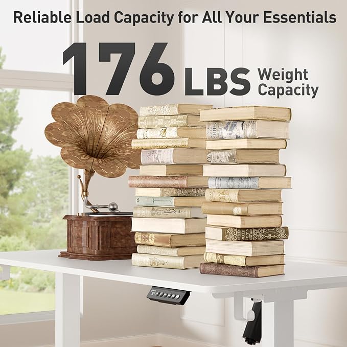 55x24 in Electric Standing Desk,Adjustable Height with Wheels,White | Spliced Desktop,27.9"–46.8" Height Range,4 Memory Presets,Lockable Wheels,Headphone Hook,Sit Stand Desk,Home Office