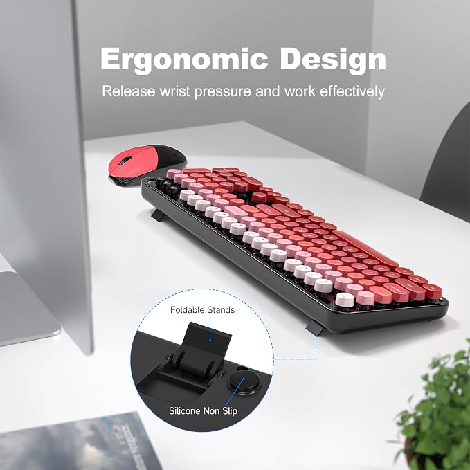 MOFII Wireless Keyboard and Mouse Combo, Retro Full Size Typewriter Keyboard with Number Pad and Sport Car Mouse for PC Computer Desktop Laptop Windows (Black Red Gradient)