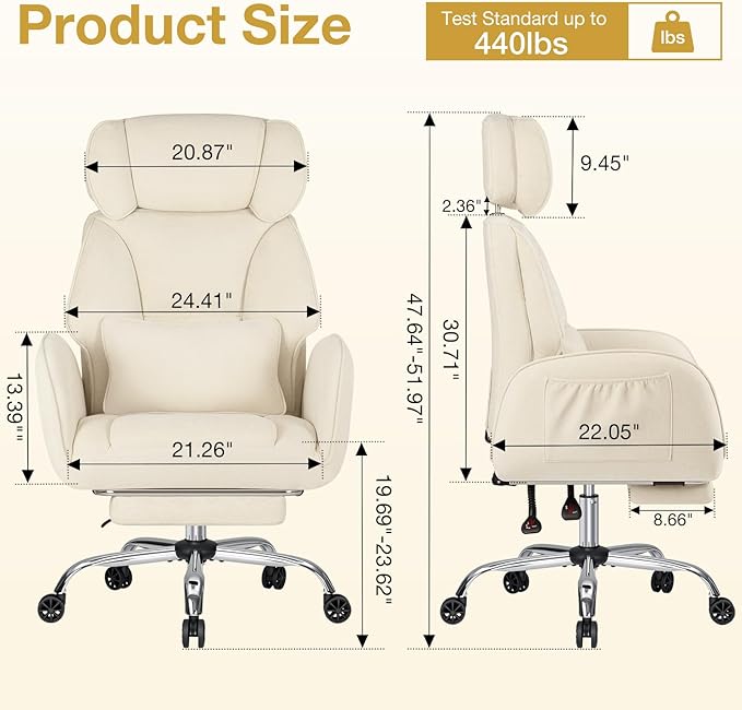HOFFREE Criss Cross Chair with Wheels Ergonomic Office Chair with Reversible Armrest Wide Seat Comfy Desk Chair with Foot Rest for Gaming,Reading,Working(Beige)
