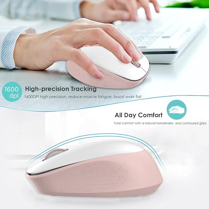 LeadsaiL Wireless Mouse, 2.4G Silent, USB, 3 Buttons, 1600 DPI, White, Ambidextrous, 5m Range, 1 AA Battery, Windows 10/8/7/Mac/Linux Compatible