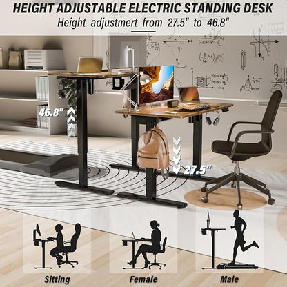 Kingant Standing Desk Height Adjustable Small Electric Stand Up Desks [40 x 20 Inch] - Ergonomic Sit Stand Desk Rising Desks for Home Office Computer Desk Stand Desk Workstation with Cable Management