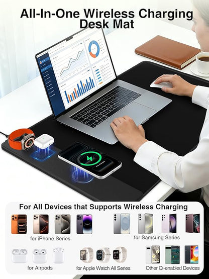 Mouse Pad with Magnetic Wireless Charging, Large Desk Mat, Non-Slip Mouse Mat, Keyboard Pad for Gaming, Desk, Office, PC