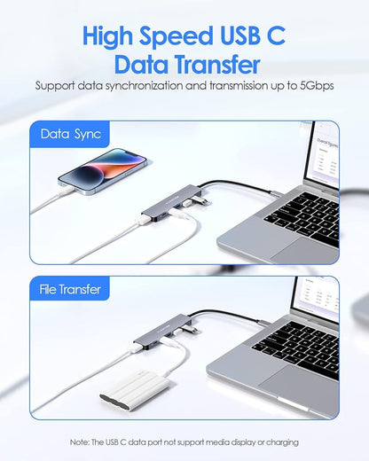 LENTION 6-in-1 USB C Hub, 4K@60Hz HDMI, 100W PD, 3 USB 3.0, USB-C Data | Ideal for Work & Study, Stable Driver 3.0 Adapter, Compatible with macOS, iOS/iPadOS, Windows & ChromeOS (CE35p, Space Gray)