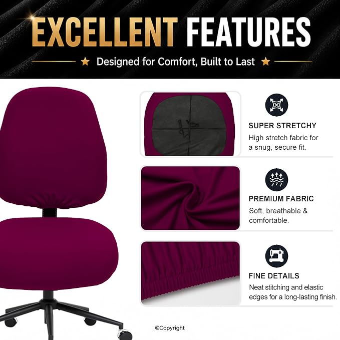 DIVA EN CAMINO DEC Stretchable Desk Office Chair Seat Covers - Universal Stretch Computer Chair Slipcover - Washable Rotating Backrest Coverings & Cushion Protectors for Dogs, Cats, Pets、