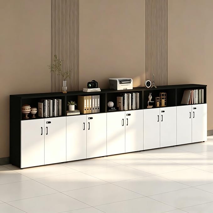 File Cabinet with Password Lock, Wood Lateral Filing Cabinet for Letter/A4 Files, 3 Drawer with Door, Printer Stand with Open Shelves for Home Office