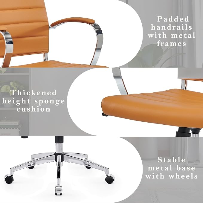 Ergonomics Office Chair Modern Office Chair with Armrests, Adjustable Swivel Desk Chair for Home Office, Leather Executive Office Chair（tan